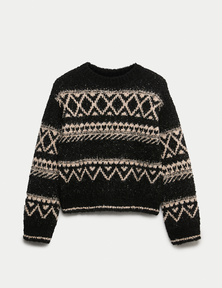 Bouclé Fair Isle Crew Neck Jumper