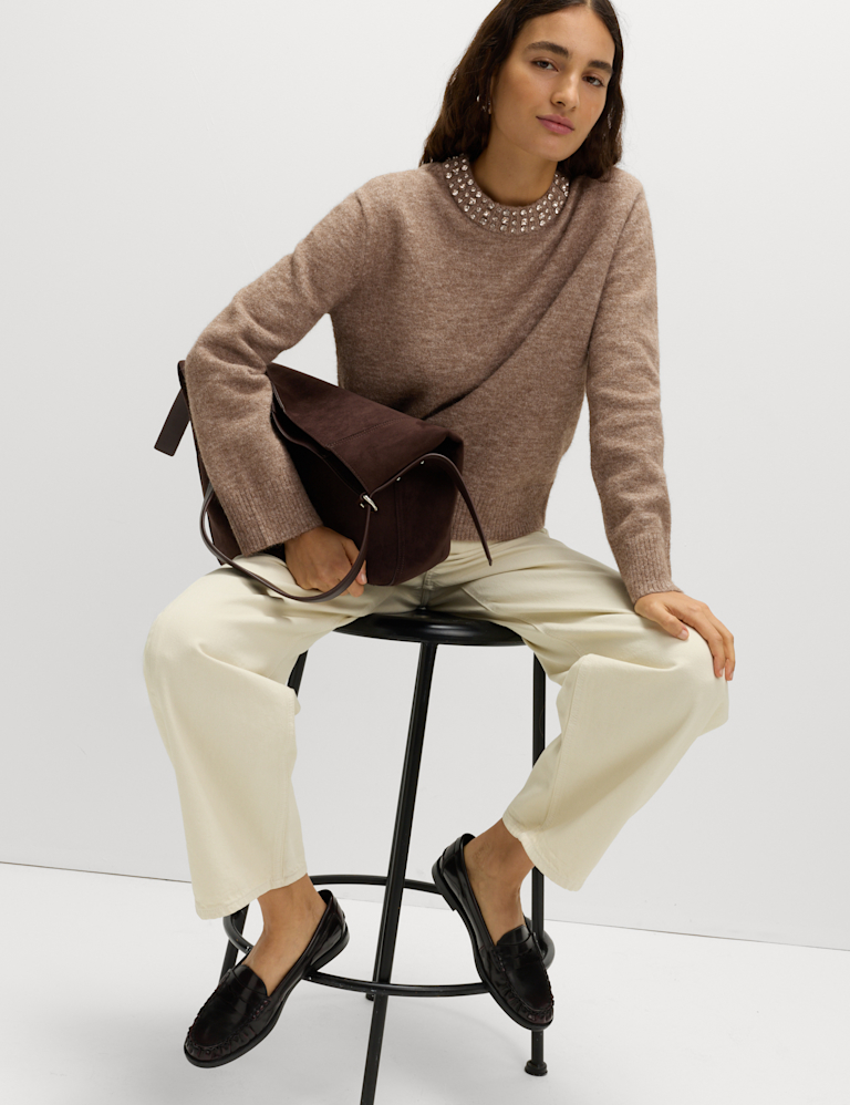 Embellished Relaxed Jumper with Wool