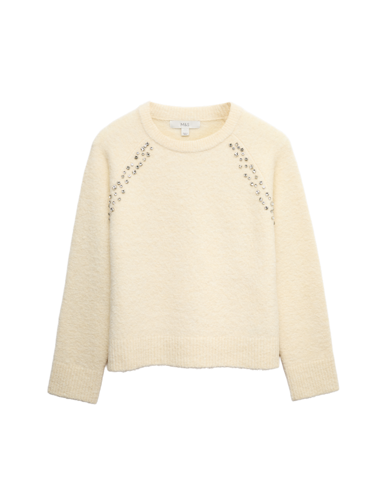 Boucle Embellished Jumper With Wool