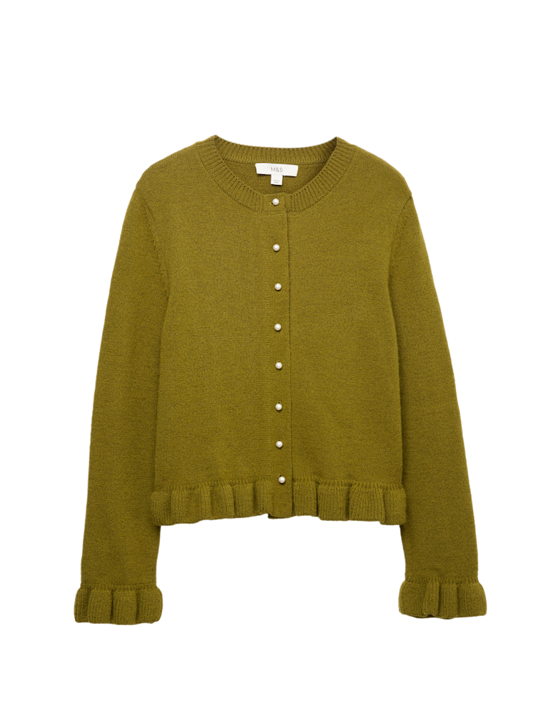 Textured Frill Detail Cardigan with Wool