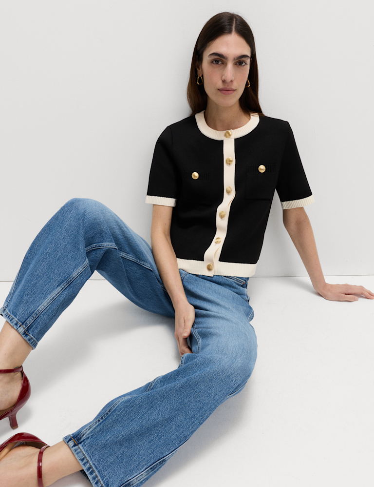 Tipped Detail Cropped Cardigan