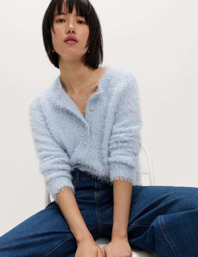 Textured Embellished Button Through Cardigan Textured Embellished Button Through Cardigan