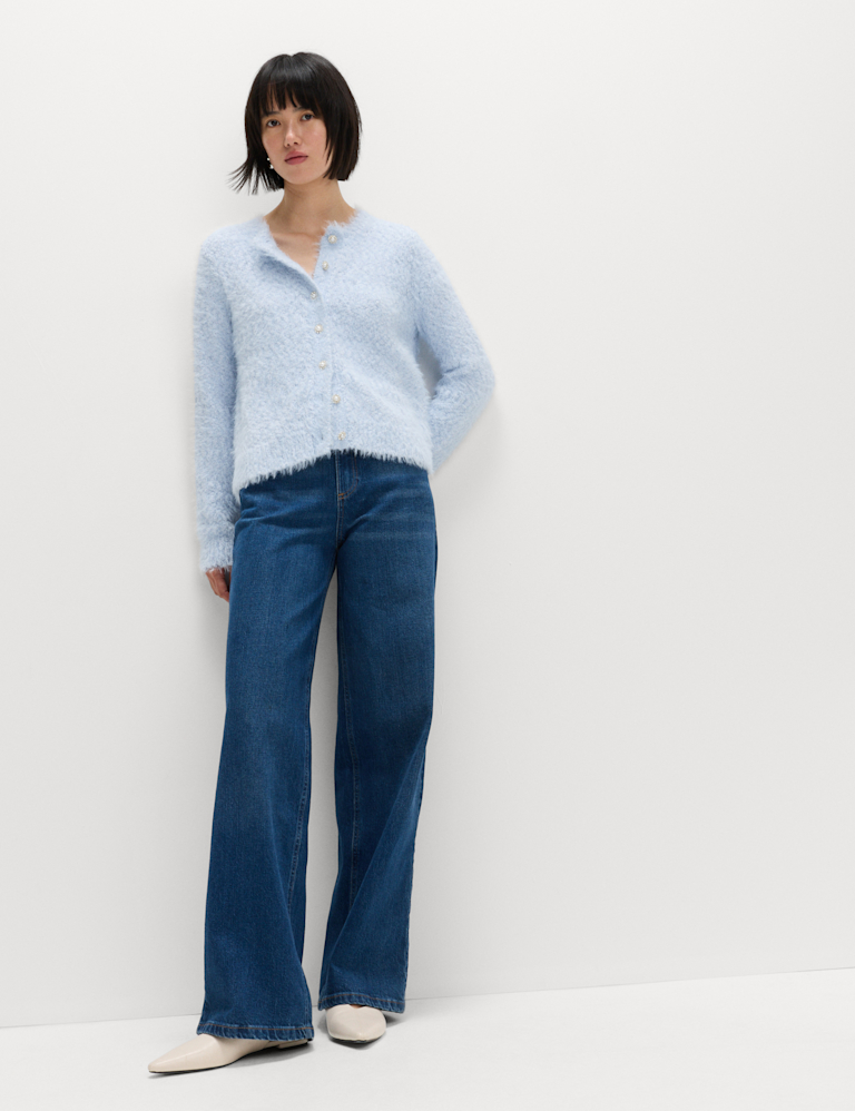 Textured Embellished Button Through Cardigan