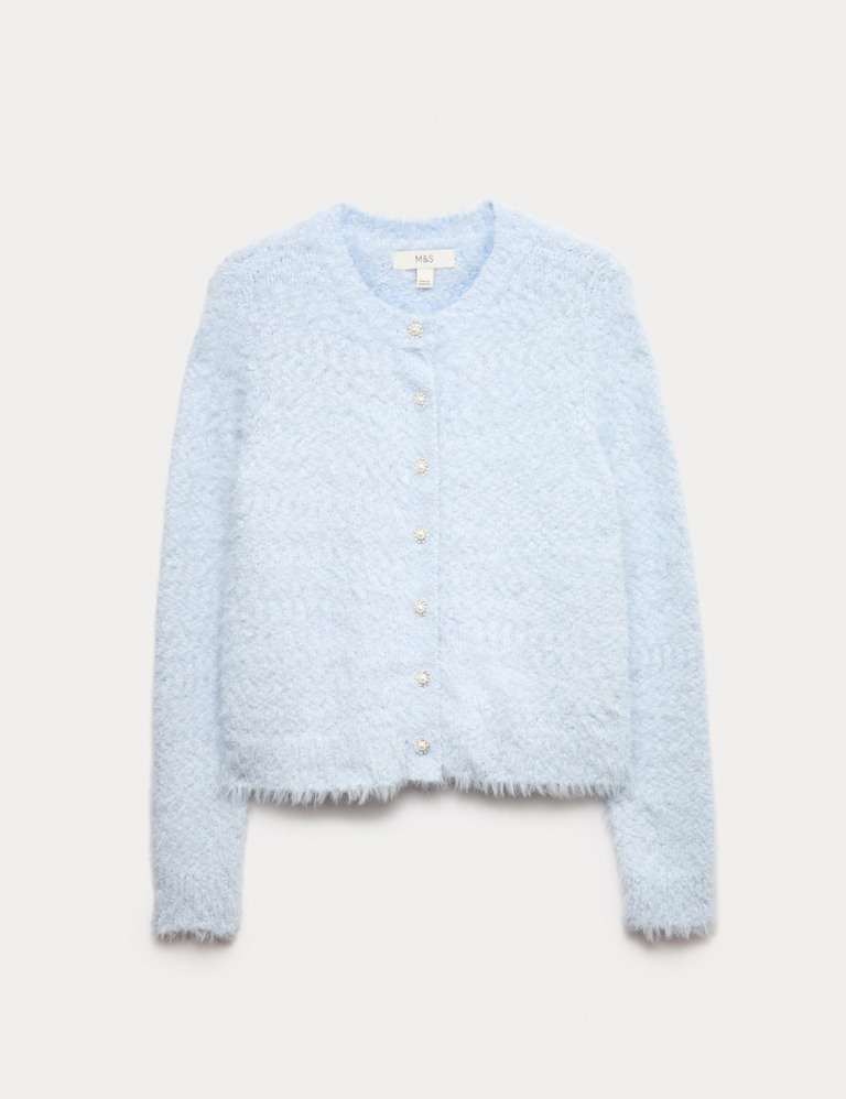 Textured Embellished Button Through Cardigan