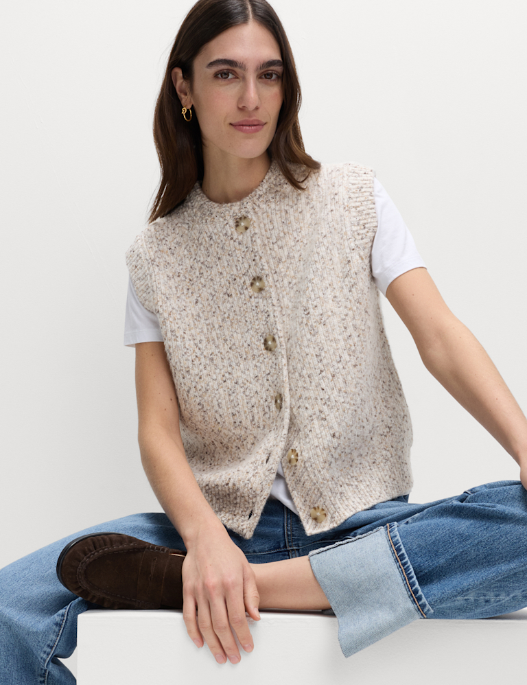 Twisted Tweed Knitted Ribbed Waistcoat