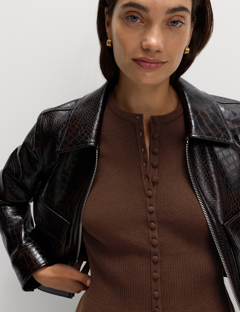 Soft Touch Crew Neck Peplum Fitted Cardigan