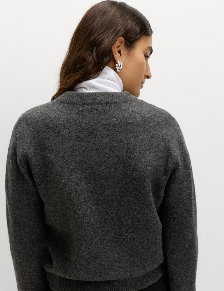 Embellished Slogan Crew Neck Jumper with Wool