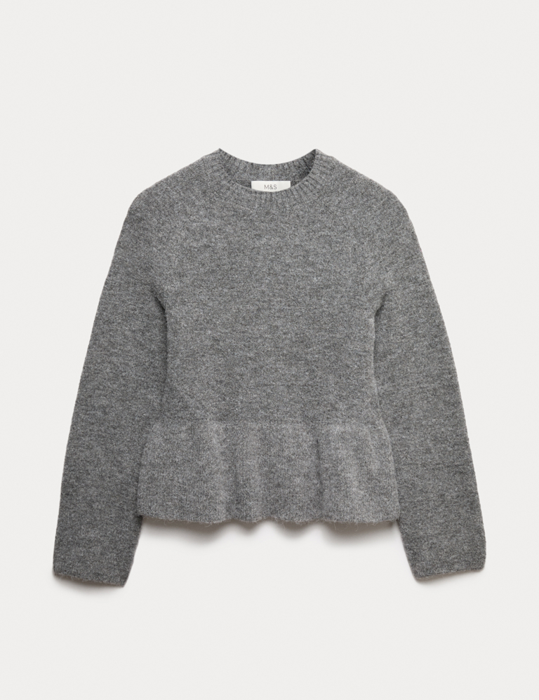 Crew Neck Peplum Jumper with Wool