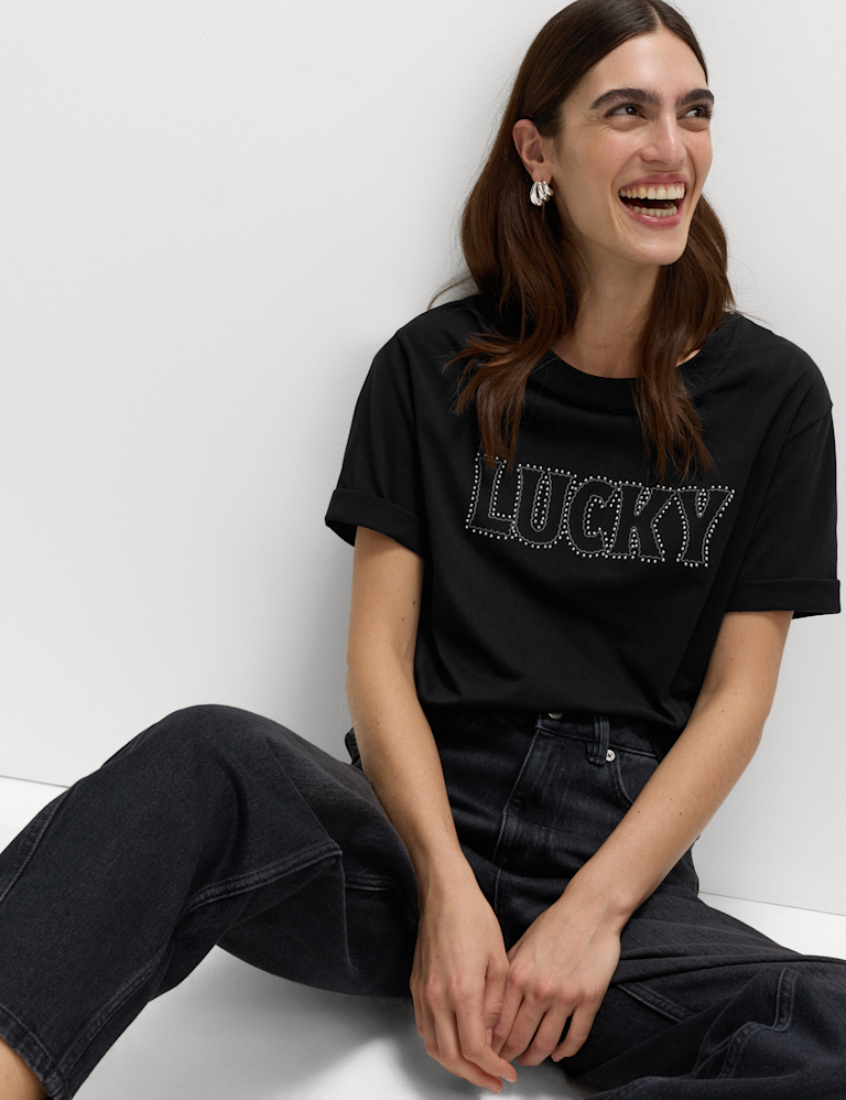 Pure Cotton Embellished ‘Lucky’ T-Shirt