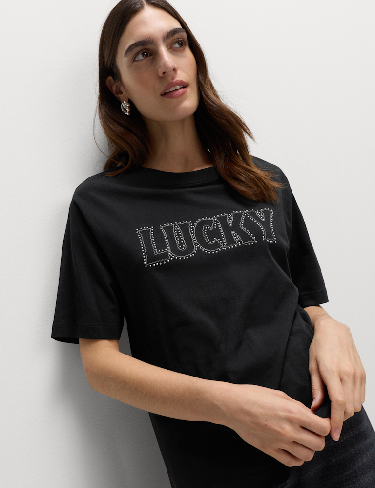 Pure Cotton Embellished ‘Lucky’ T-Shirt