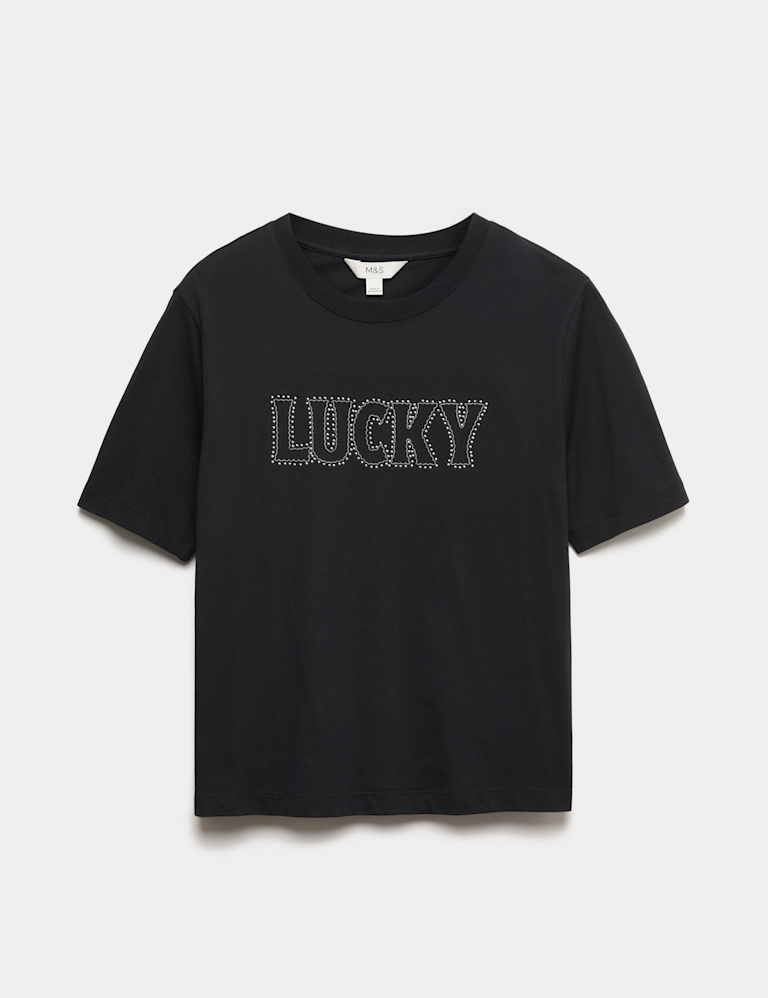 Pure Cotton Embellished ‘Lucky’ T-Shirt