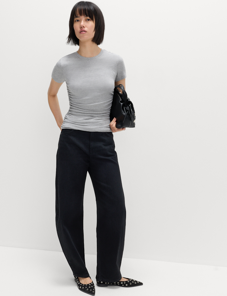 Ruched Short Sleeve Longline Top