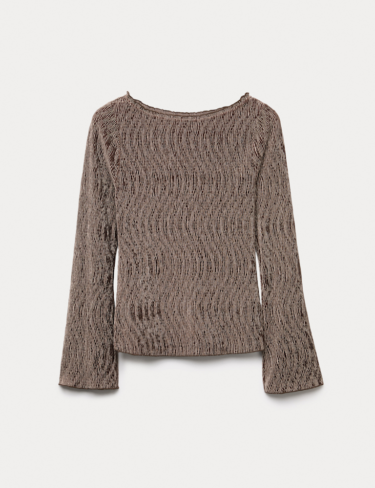 Velvet Smocked Long Sleeve Top