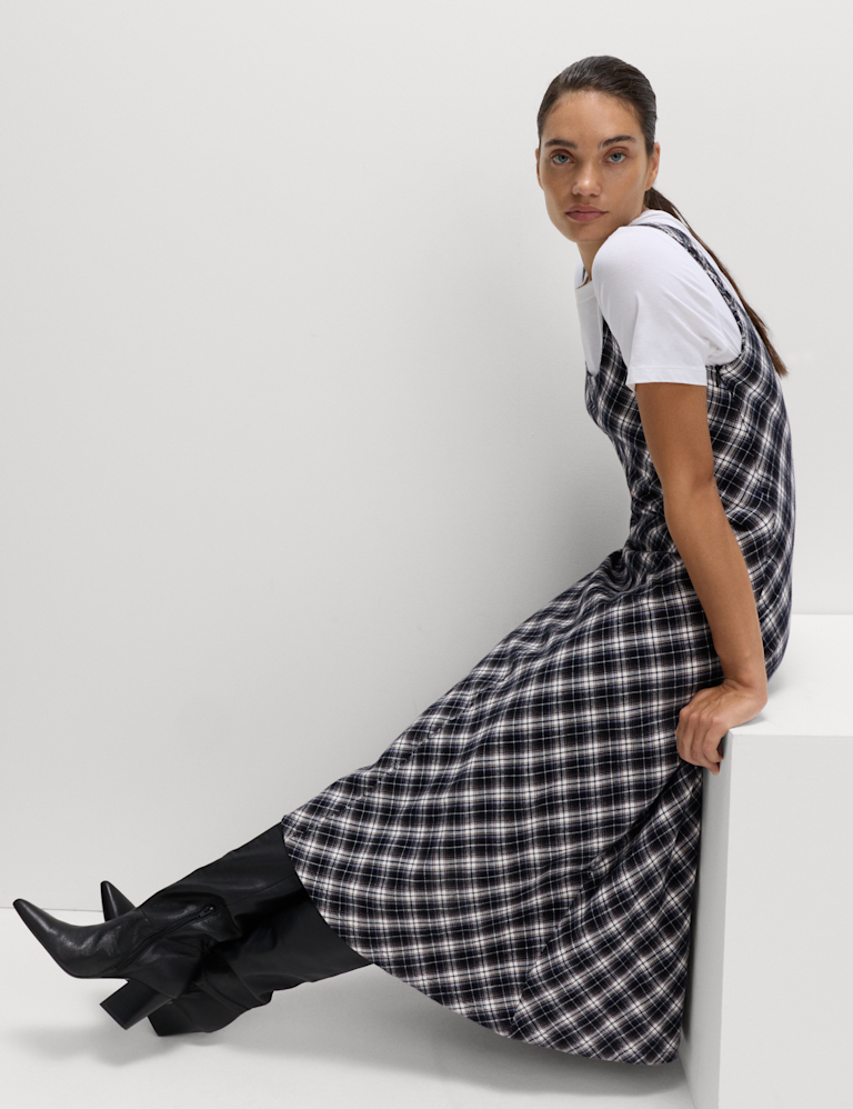 Pure Cotton Checked Midi Cami Dress