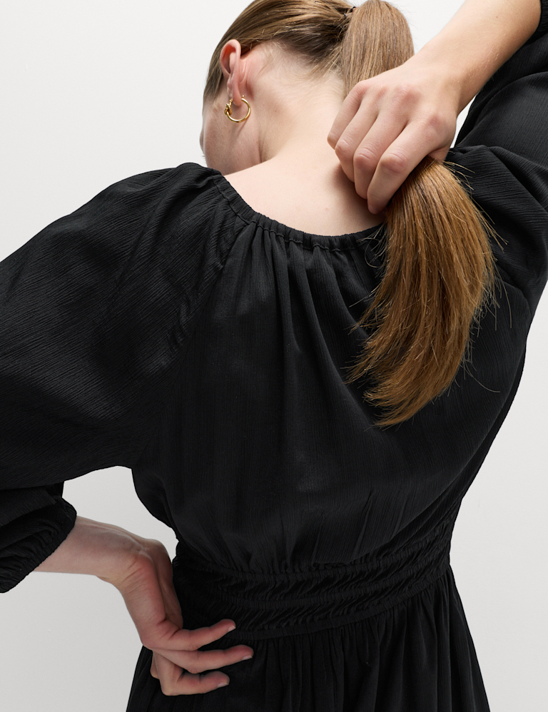 V-Neck Tie Detail Midi Waisted Dress