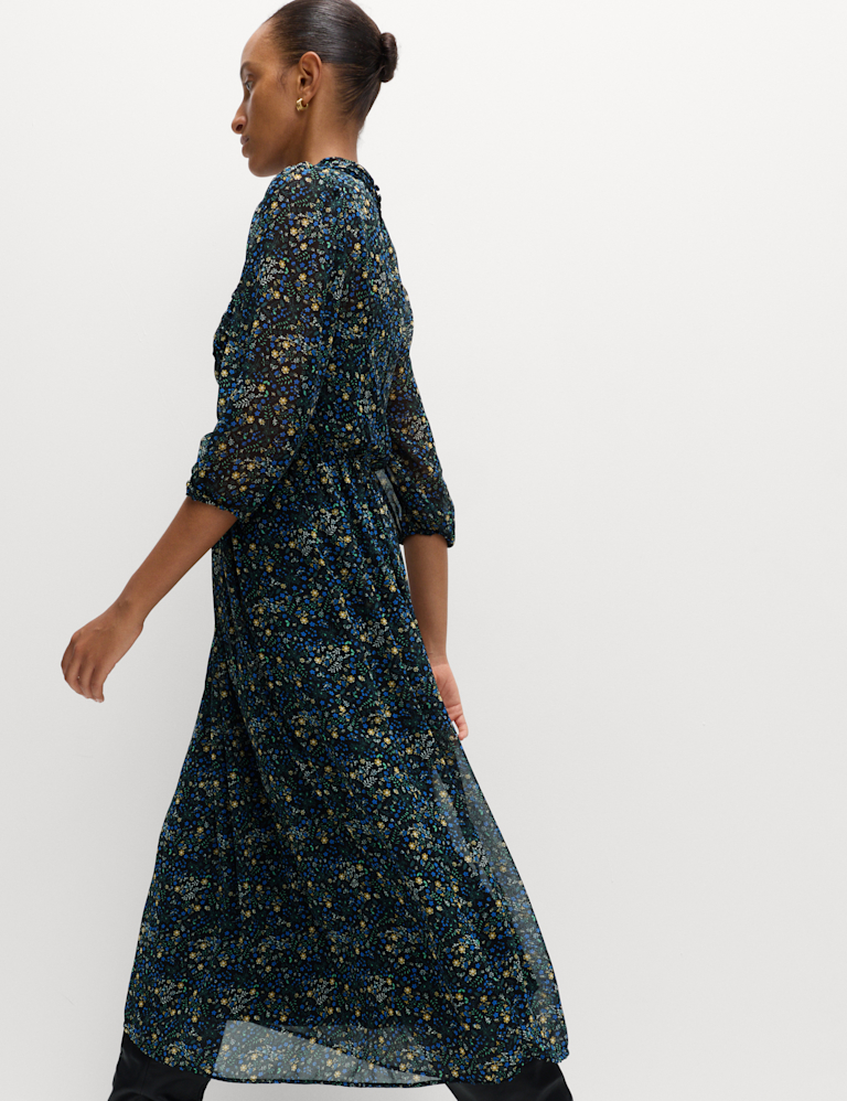 Ditsy Floral Ruched Midaxi Waisted Dress