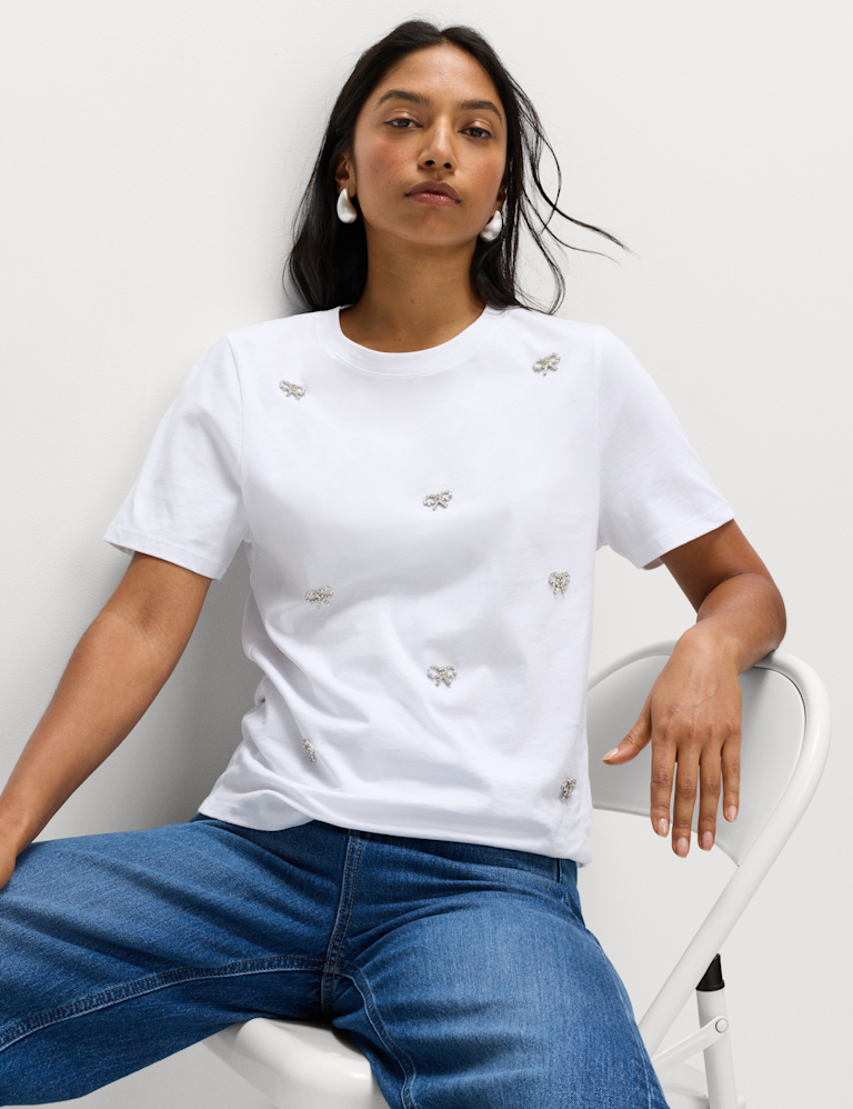 Pure Cotton Embellished Bow Top