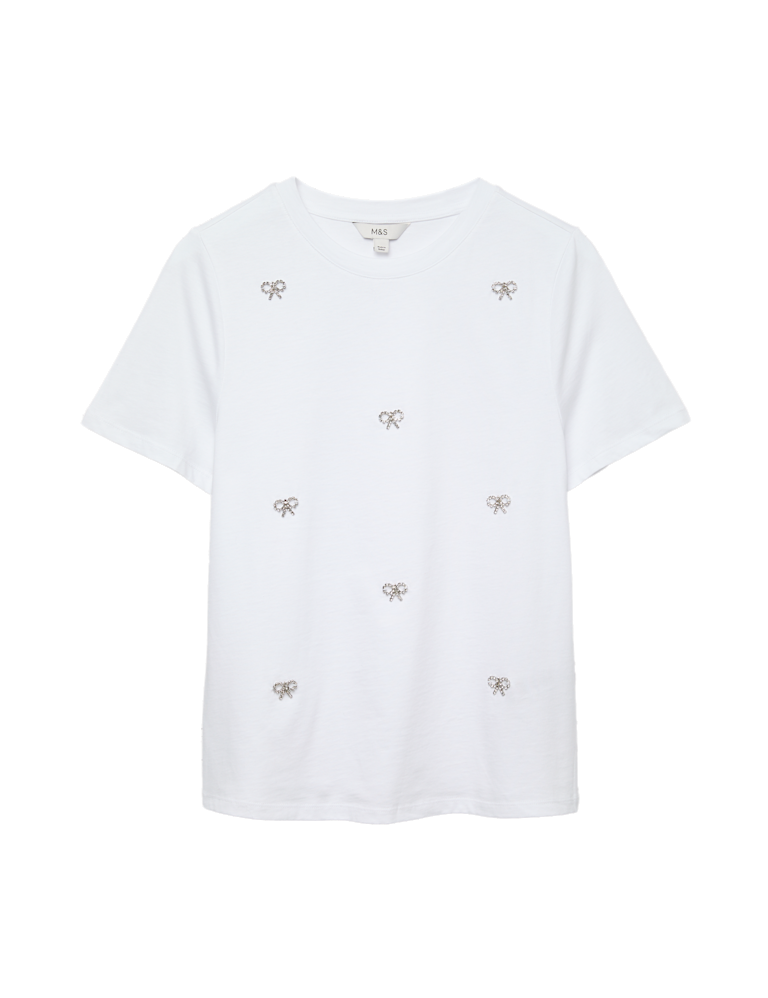 Pure Cotton Embellished Bow Top