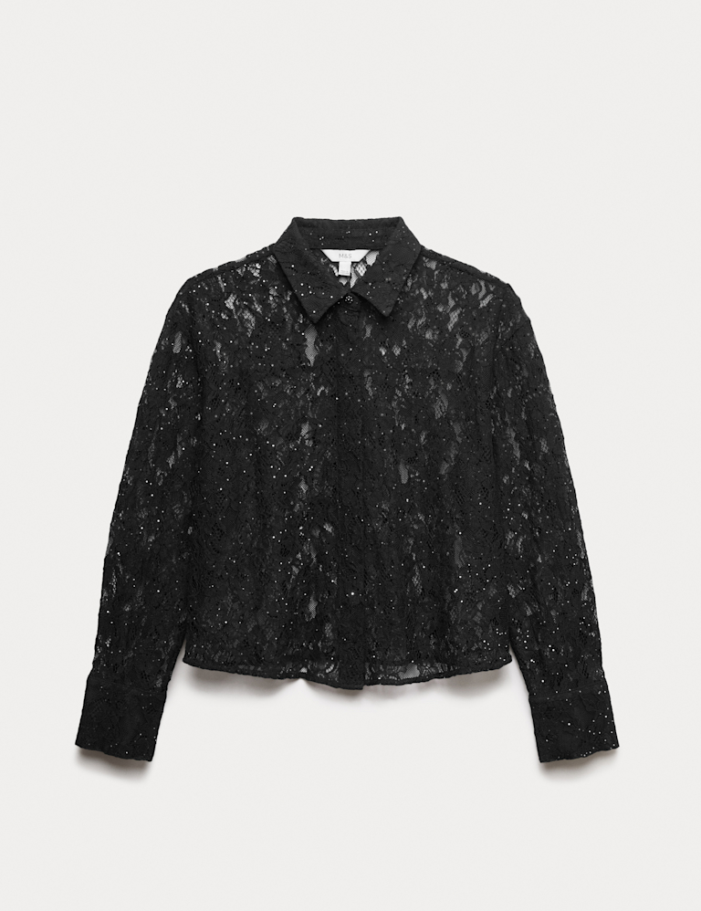 Lace Embellished Detail Collared Shirt