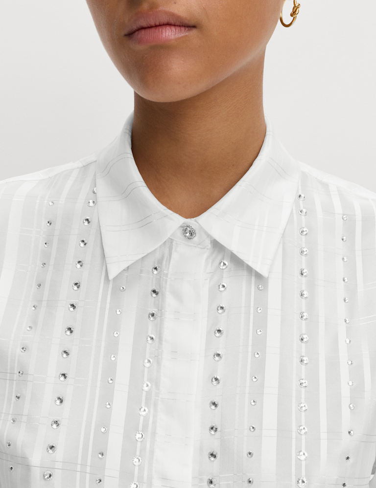 Checked Embellished Collared Shirt