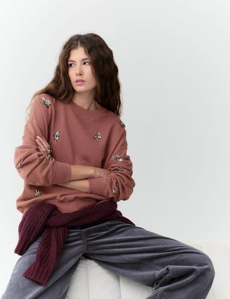 Pure Cotton Sequin Embellished Sweatshirt