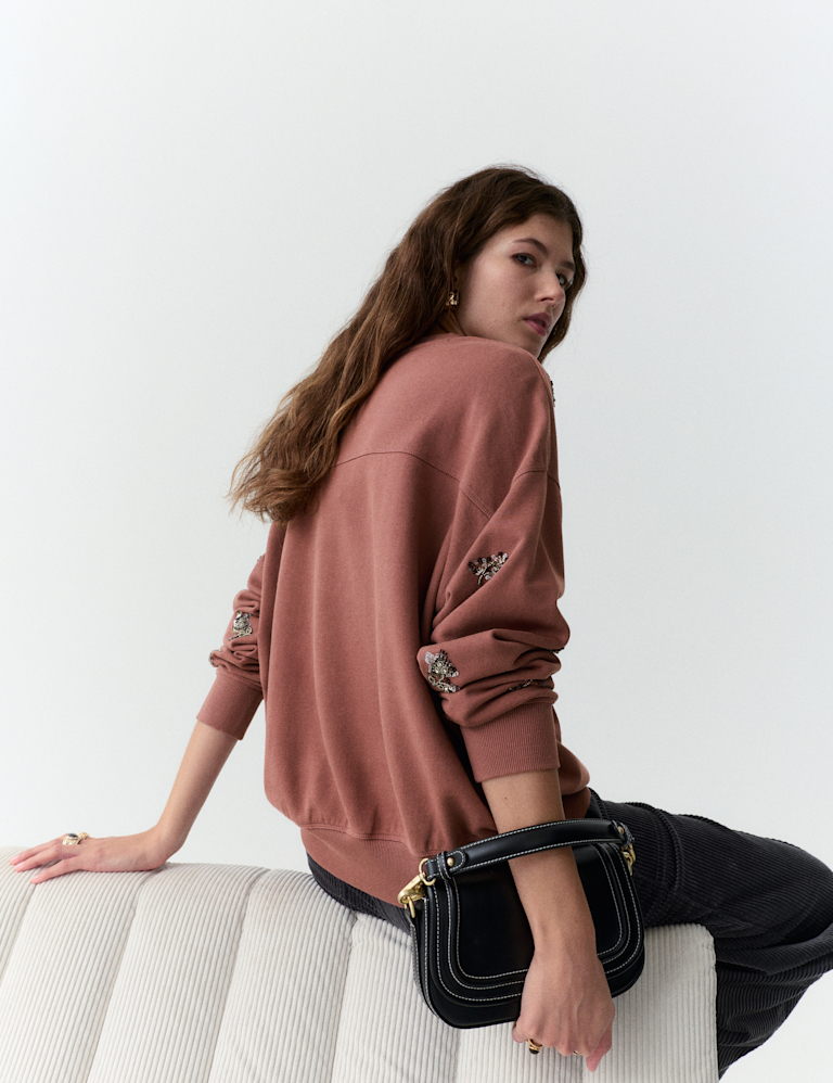 Pure Cotton Sequin Embellished Sweatshirt