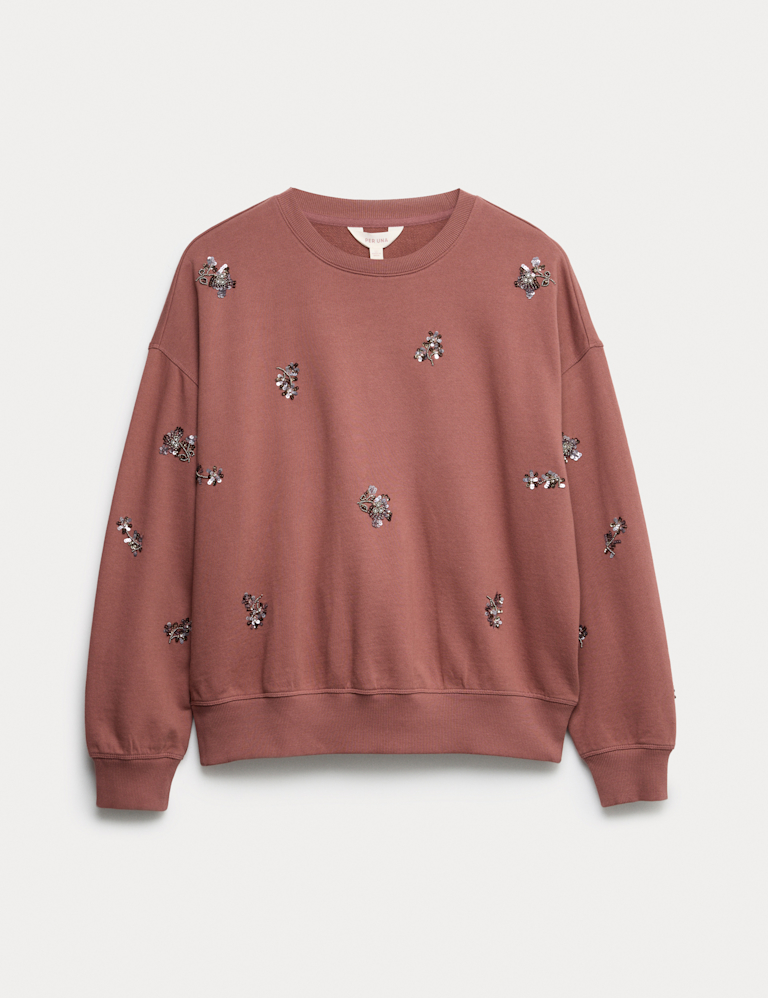 Pure Cotton Sequin Embellished Sweatshirt