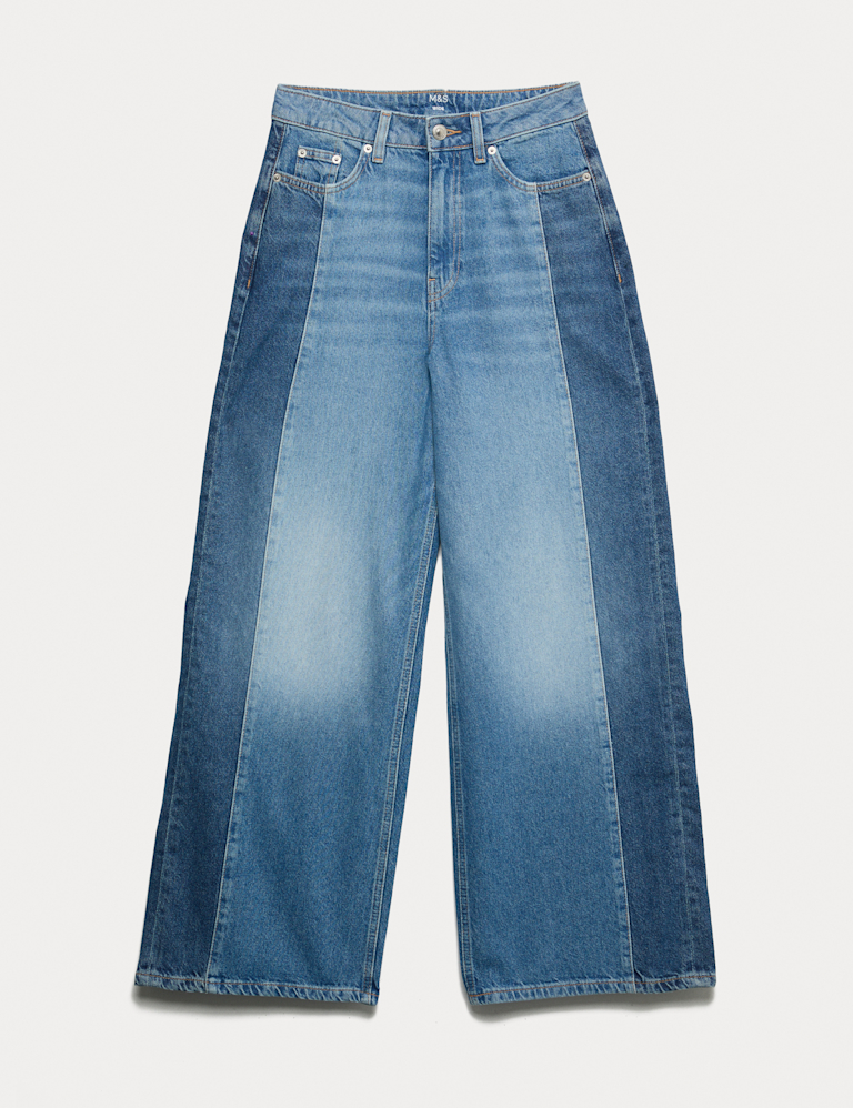 Two Toned Slouchy Wide Leg Jeans