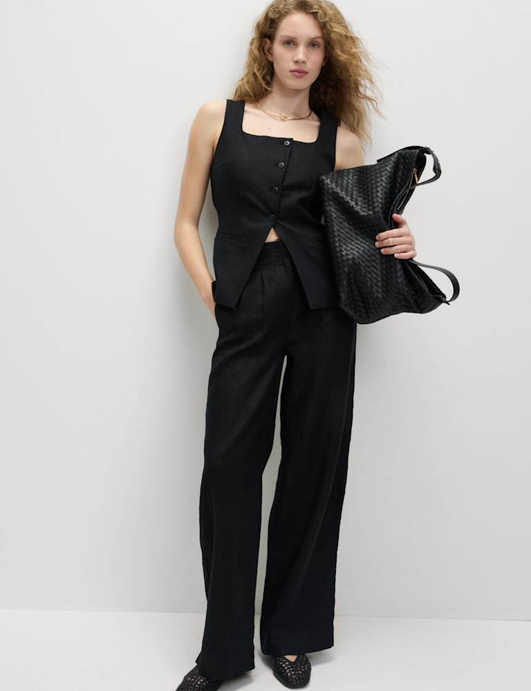 Linen Rich Tailored Twill Square Neck Waistcoat