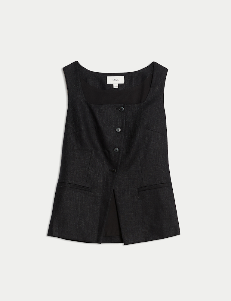 Linen Rich Tailored Twill Square Neck Waistcoat