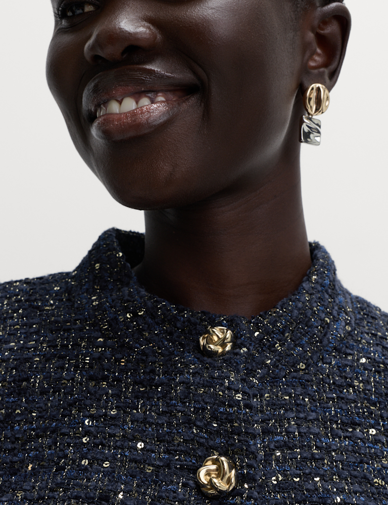 Tweed Sparkly Collarless Blazer with Wool