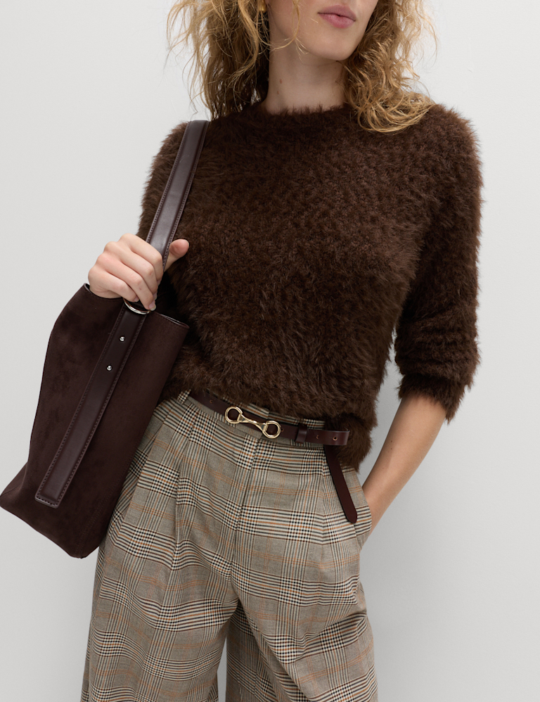 Checked Side Tab Back Pleated Trousers