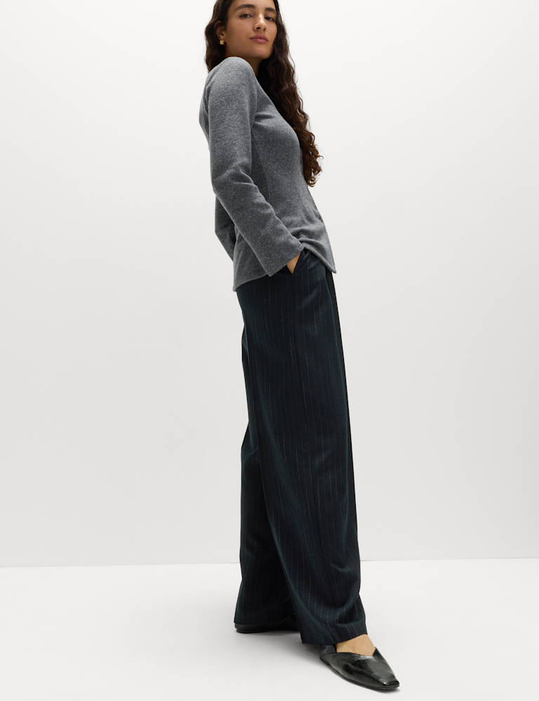 Pinstripe Single Pleat Wide Leg Trousers Pinstripe Single Pleat Wide Leg Trousers