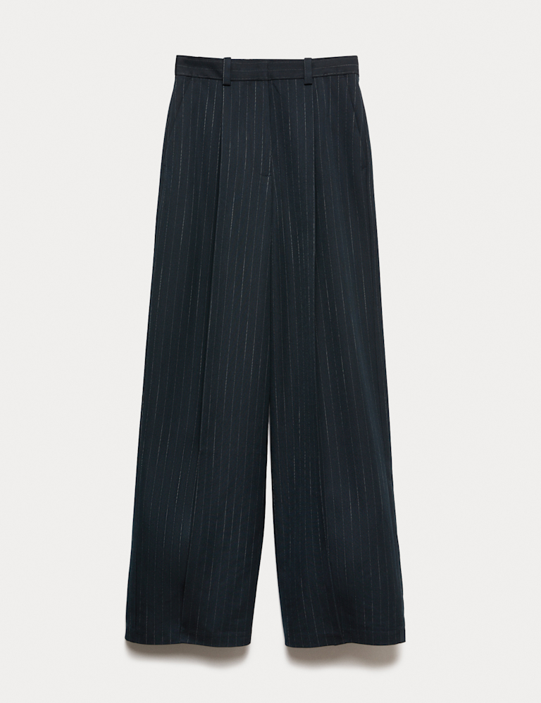 Pinstripe Single Pleat Wide Leg Trousers