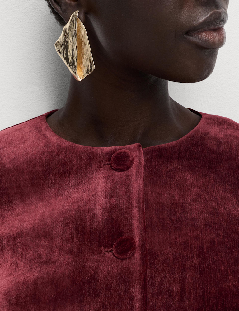 Velvet Mottled Colarless Fitted Jacket