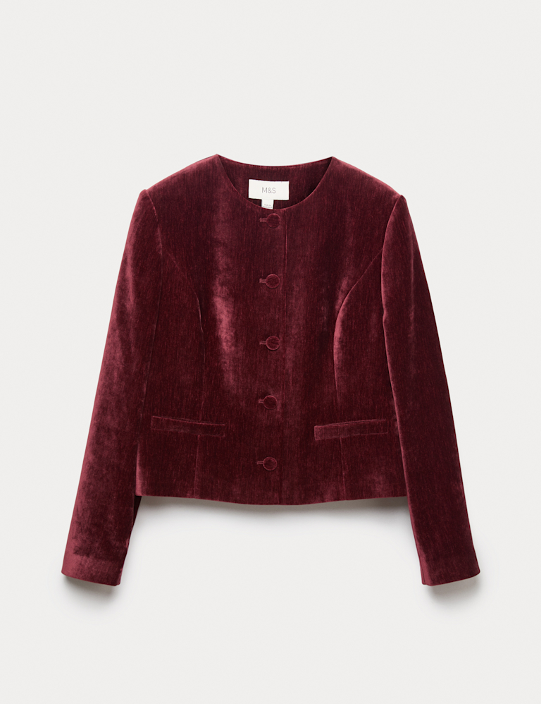 Velvet Mottled Colarless Fitted Jacket
