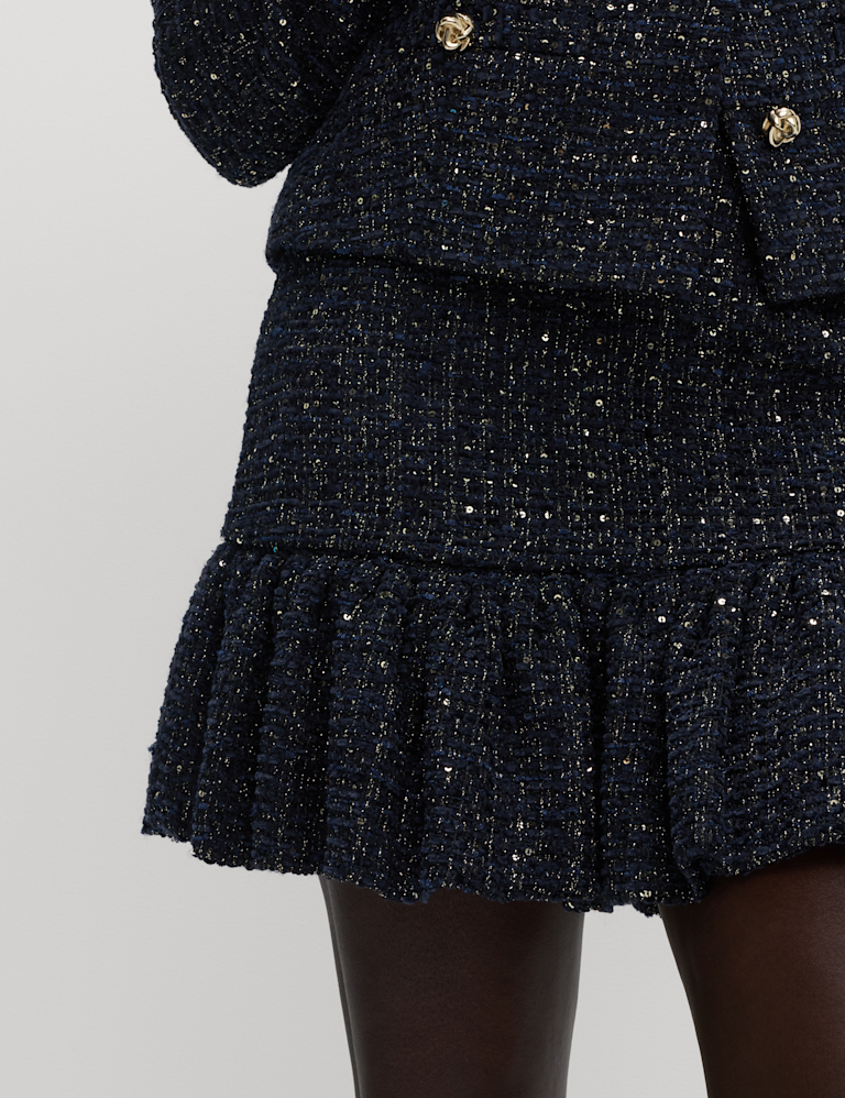 Lurex Sequin Tweed Tiered Mini Skirt
