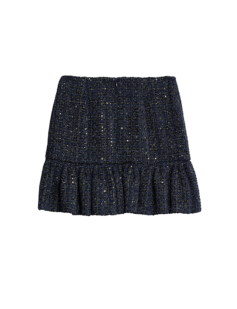 Lurex Sequin Tweed Tiered Mini Skirt