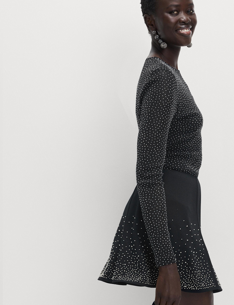 Scattered Embellished Mini Skater Skirt Scattered Embellished Mini Skater Skirt