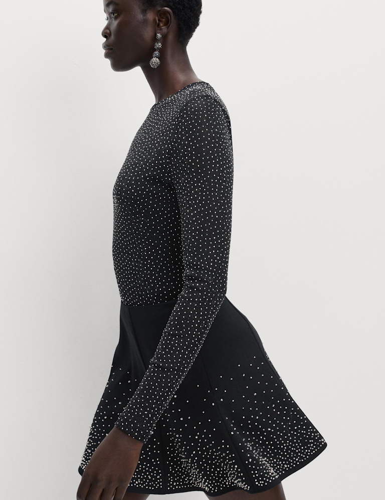 Scattered Embellished Mini Skater Skirt