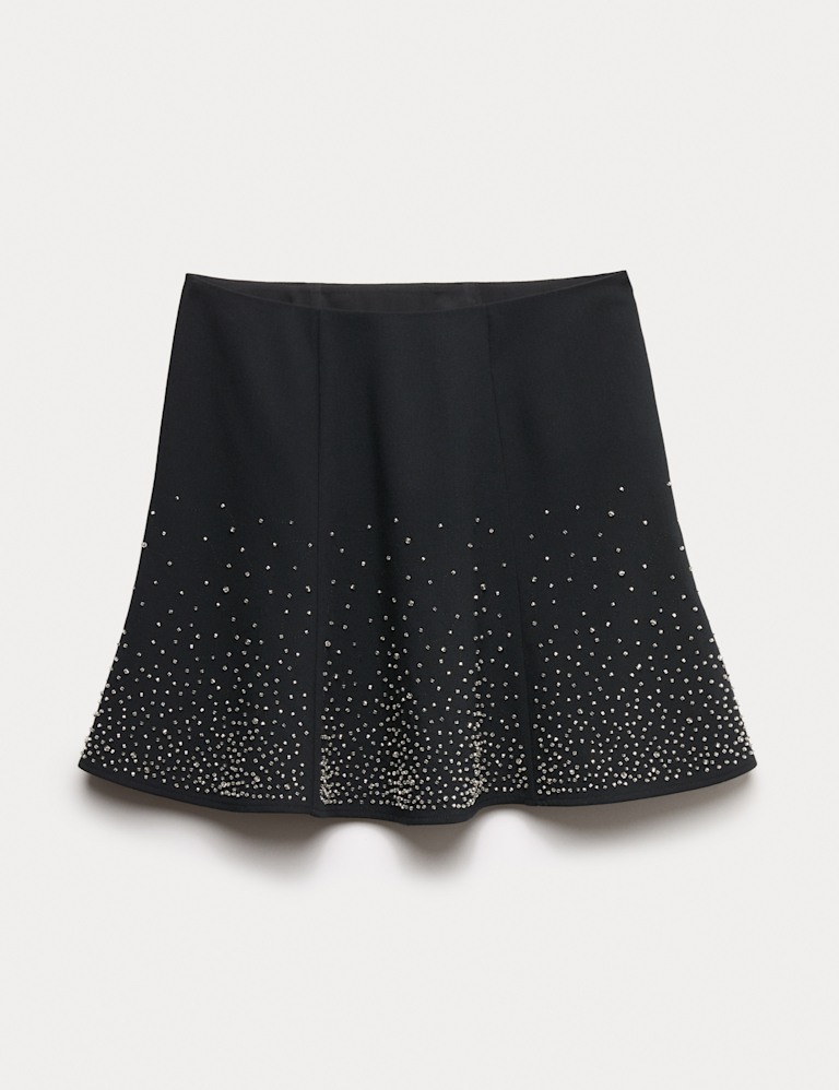 Scattered Embellished Mini Skater Skirt
