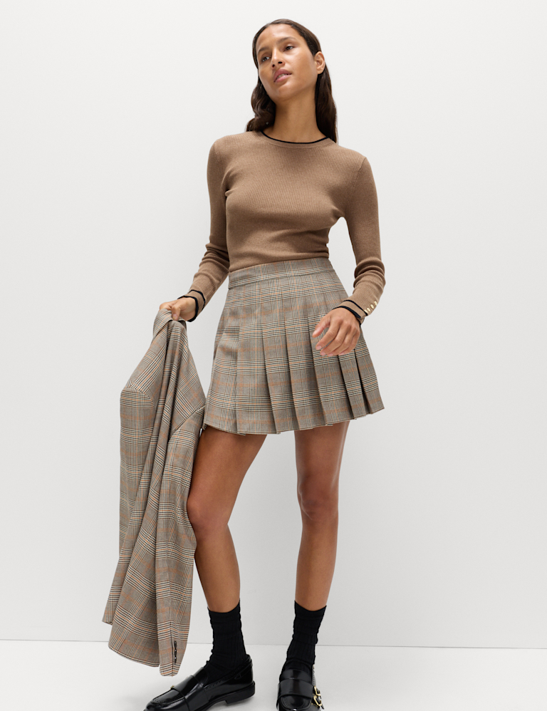Checked Pleated Mini Skirt