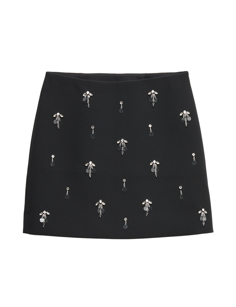 Disc Embellished Mini A-Line Skirt