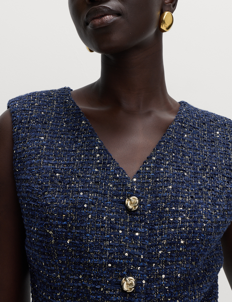 Metallic Sequin Tweed Waistcoat