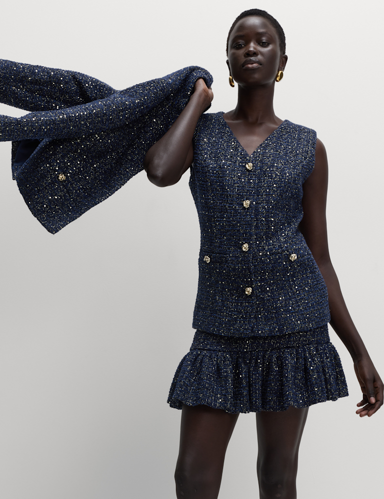 Metallic Sequin Tweed Waistcoat