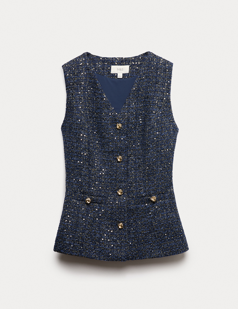 Metallic Sequin Tweed Waistcoat