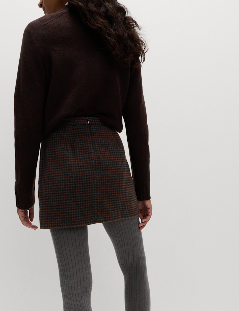Micro Dogtooth Check Mini A-Line Skirt