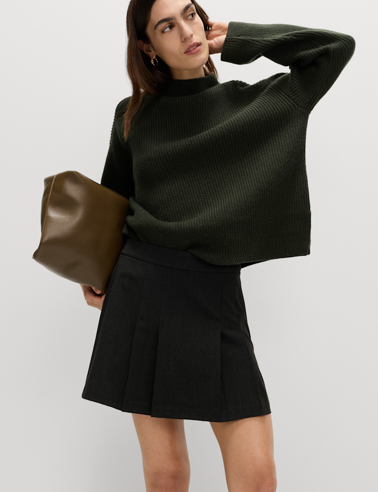 Check Pleated Mini Skirt