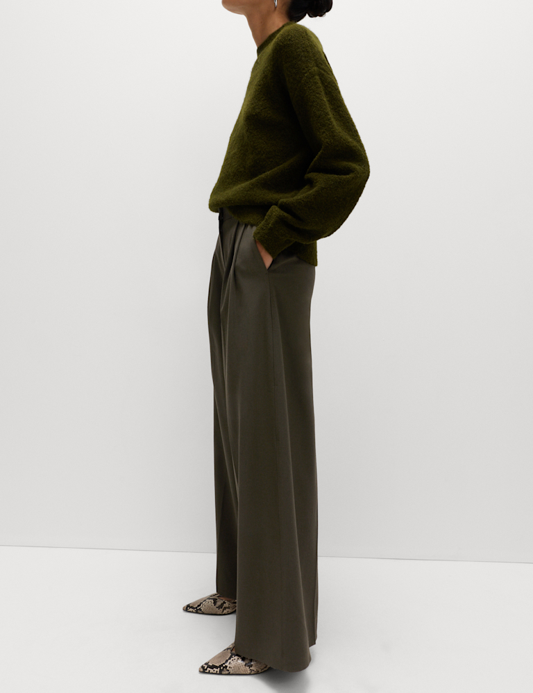 Pleat Front Wide Leg Trousers with Wool Pleat Front Wide Leg Trousers with Wool