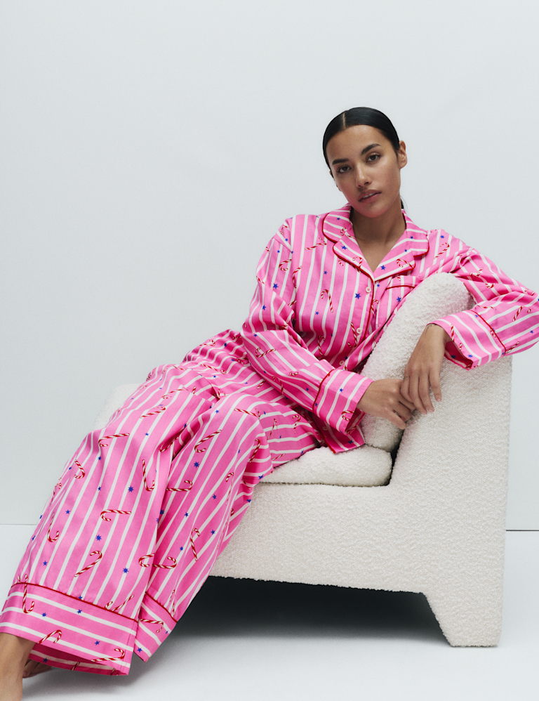 Pure Cotton Candy Cane Family Christmas Pyjama Set